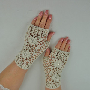 Mitenki handmade jasny beż 01