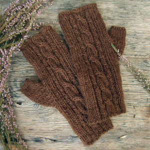 Mitenki, rękawiczki bez palców, Alpaka - Mleczna Czekolada