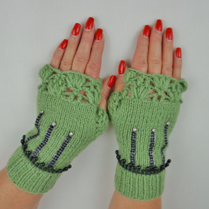 Mitenki rękawiczki zielone wełna
