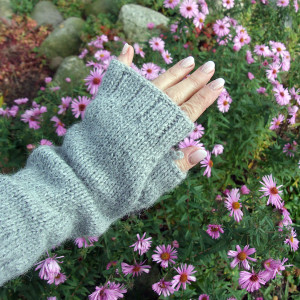 Mitenki z długim mankietem, rękawiczki bez palców - Szare