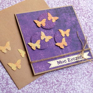moc życzeń - motyle - fiolet - kartka handmade