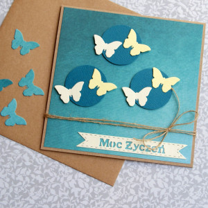 moc życzeń - motyle - turkus - kartka handmade