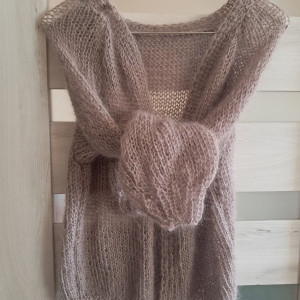 Moherowy Kardigan w kolorze Capuccino.Handmade.