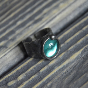 Morski - turkusowy regulowany witrażowy pierścionek