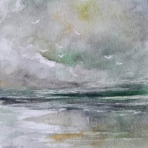Morze-akwarela formatu -15/15 cm
