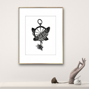 Motyl Ćma grafika czarno biała steampunk, A4