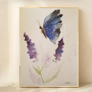 Motyl i kwiatki- akwarela formatu 24/18  cm
