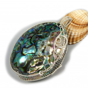 Muszla srebrny wisior z muszlą abalone dwustronny