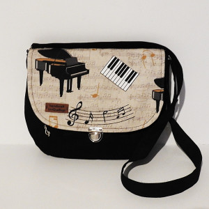 Muzyczna torebka listonoszka pięciolinia fortepian