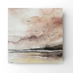 Na morzu-akwarela 15/15 cm.