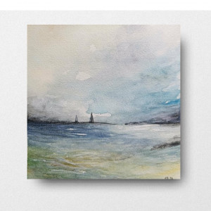 Na morzu-akwarela formatu -20/20 cm
