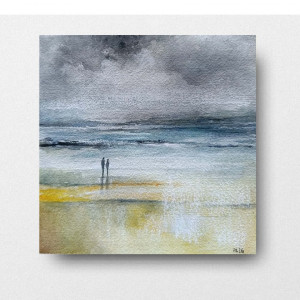 Na plaży-akwarela formatu -20/20 cm