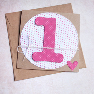 na roczek - pink dots - kartka handmade