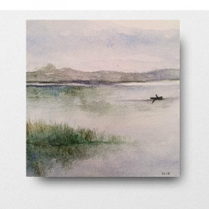 Nad jeziorem -akwarela formatu -15/15 cm