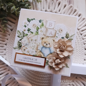 Narodziny dziecka, kartka z okazji narodzin dziecka, beżowa, n8