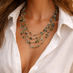 Naszyjnik Boho - Sieczka Kamieni Naturalnych i Szkła z Zapięciem