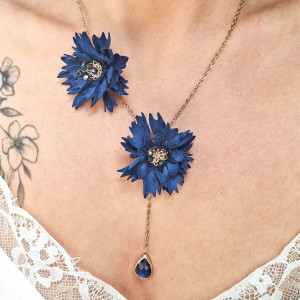 Naszyjnik chabry bławatek niebieskie kwiaty