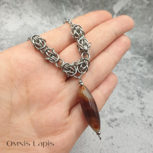 Naszyjnik chainmaille - agat w brązach
