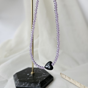 Naszyjnik choker fioletowy czarne serce