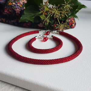 Naszyjnik Czerwony Sznur z Bransoletką 73