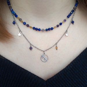 Naszyjnik dla Strzelca z lapis lazuli, ametystem i cytrynem