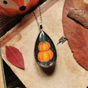 Naszyjnik jesienny z dynią kropla ręcznie malowany