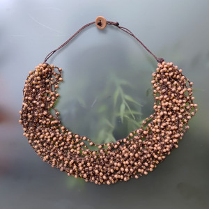 Naszyjnik Karmelowe Drobinki Kuleczki Rokail Sznurek