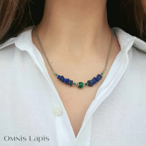 Naszyjnik kobaltowy- lapis-lazuli, malachit