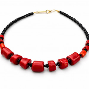 Naszyjnik Koral Czerwony Bryłki Duże