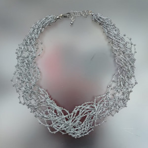 Naszyjnik Koraliki Drobinki Srebrne