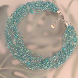 Naszyjnik Koralikowy Boho Turkusowe Korale