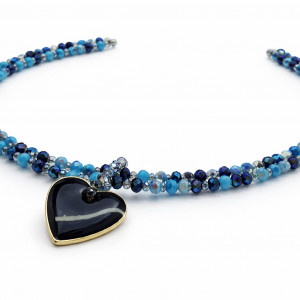 Naszyjnik Krótki Serce Kryształki Granatowe
