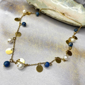 Naszyjnik łańcuszek z perłami i jaspisem c1346