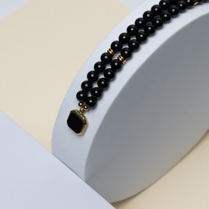 Naszyjnik męski z kamieni naturalnych Onyks z dodatkami stali  316L.