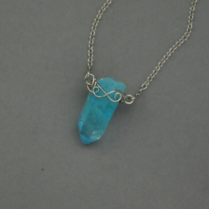 Naszyjnik niebieski kryształ górski wire wrapping 3