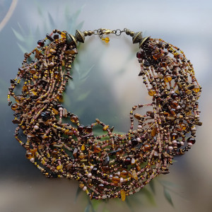 Naszyjnik Oko Tygrysie Polerowane Bryłki Szklane Korale