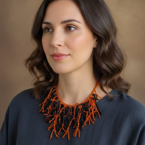 Naszyjnik Patyczaki Koralowy Naszyjnik "Deep Amber & Onyx"