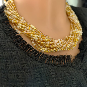 Naszyjnik Perłowe Złote Szklane Korale 25.171