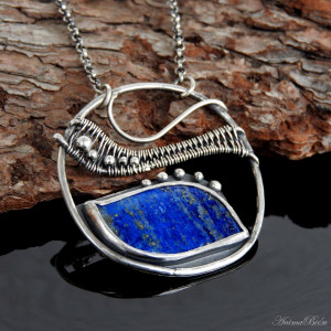 Naszyjnik srebrny Fala z lapis lazuli