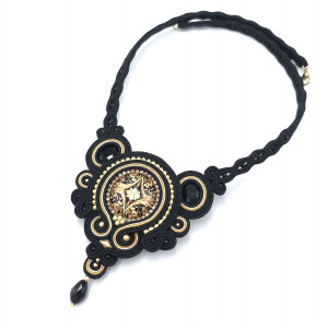 Naszyjnik sutasz czarno złoty barokowy wieczorowa kolia „Flavia”