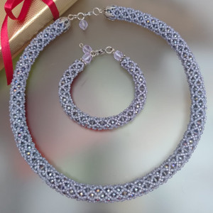 Naszyjnik Sznur Koralikowy z Kryształków z Bransoletką