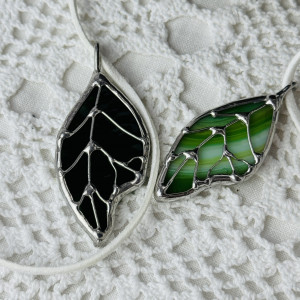 Naszyjnik w stylu boho szklany Wisior  "Liść Witraż Tiffany