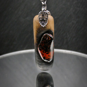 Naszyjnik Wisiorek „obsydian mahoniowy - pirografia, wood jewellery