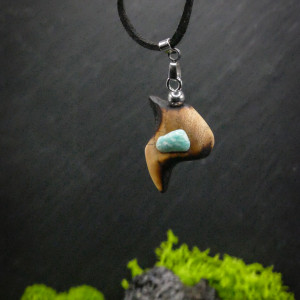 Naszyjnik Wisiorek „wiąz i amazonit"- premium, jewellery, wood