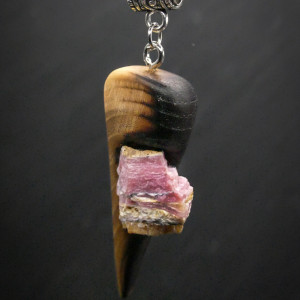 Naszyjnik Wisiorek „wiąz i opal różowy"- premium, jewellery, wood
