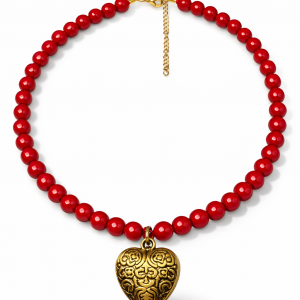 Naszyjnik z Czerwonych Korali z Grawerowanym Sercem