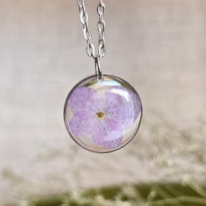 Naszyjnik z hortensją prawdziwe kwiaty srebrny