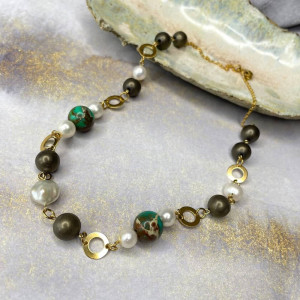 Naszyjnik z jaspisem i perłami c1344