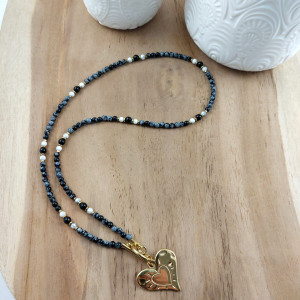 Naszyjnik z kamieni - obsydian śnieżny