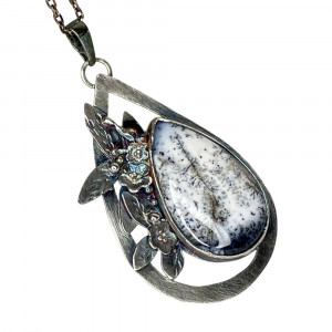 Naszyjnik z kroplą agatu dendrytowego - oszroniony poranek a1141